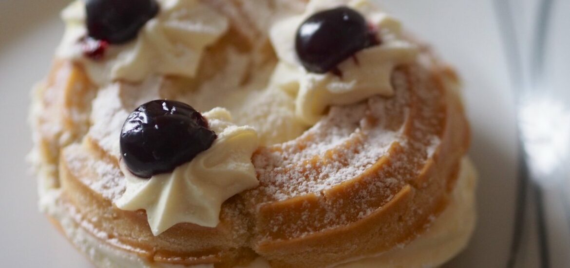 Extreme close up of a zeppola di san giuseppe, a traditional Neapolitan pastry