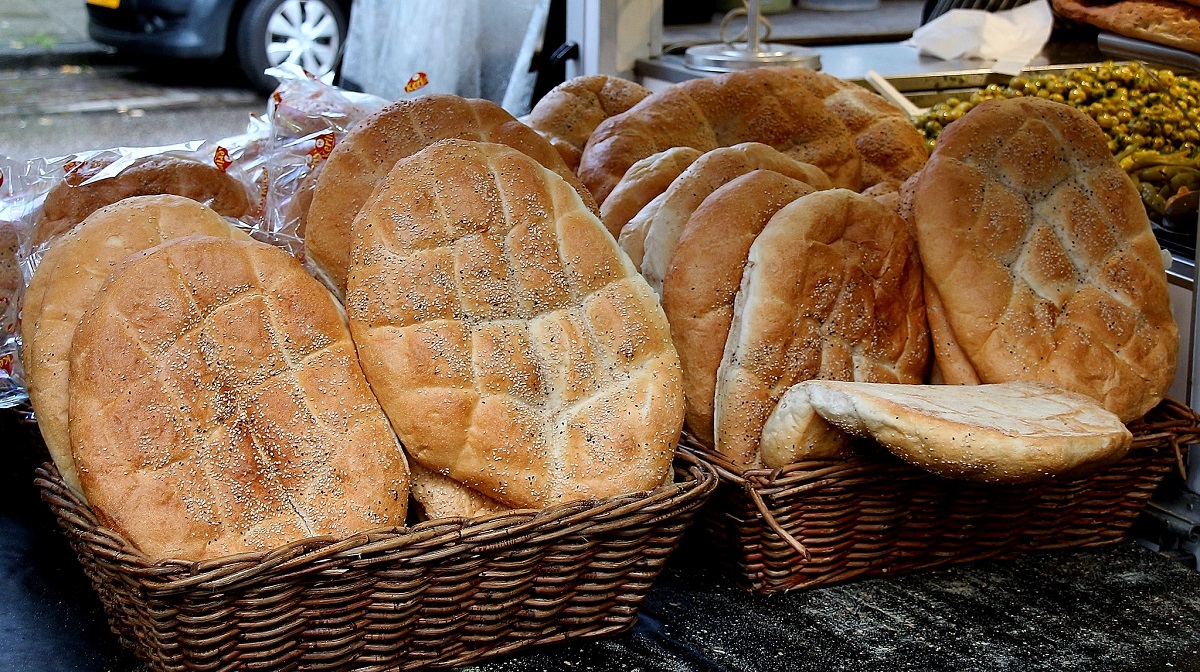Bread in baskets at an outdoor market in Amsterdam