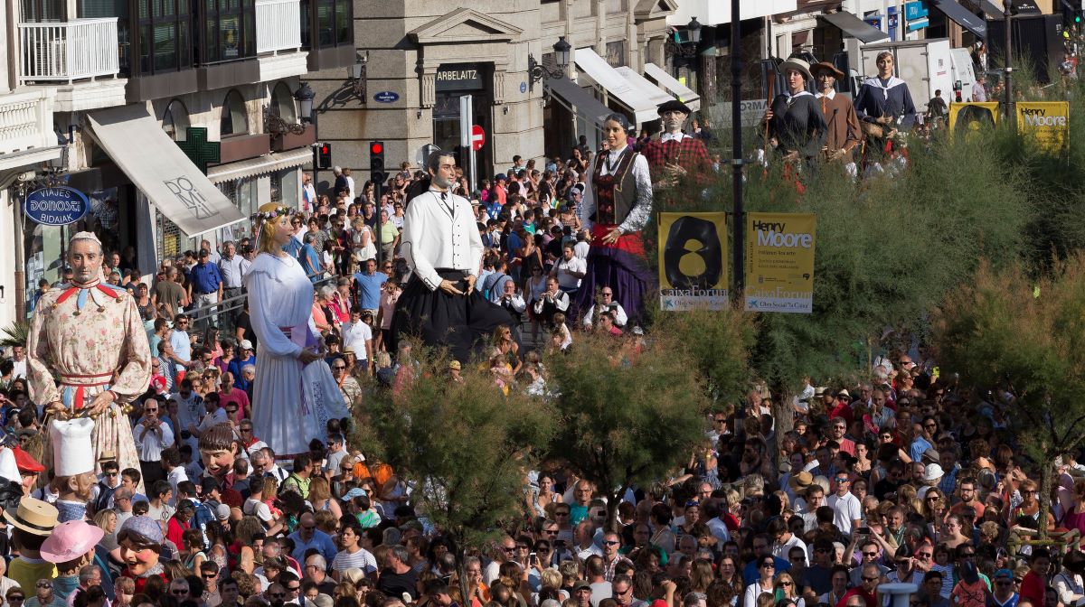 A procession of puppets at Semana Grande in San Sebastian.