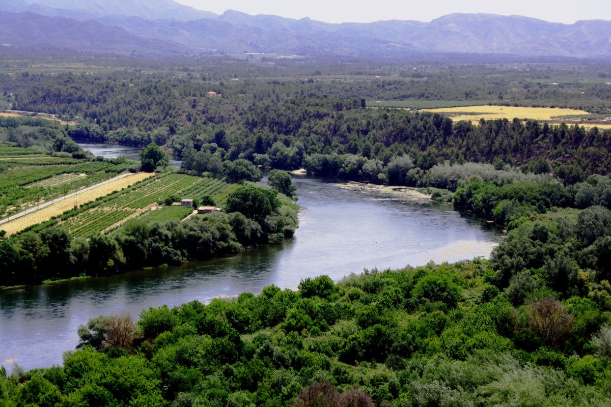 The Ebro river flowing near agriculture. 