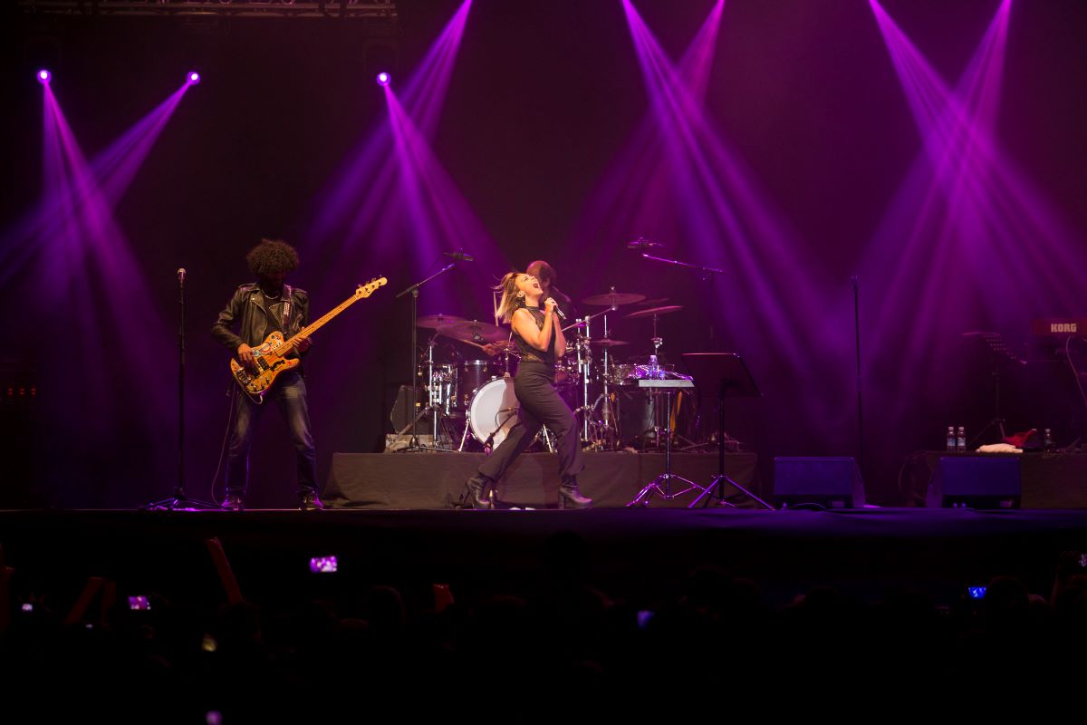 A band playing a night concert at Semana Grande