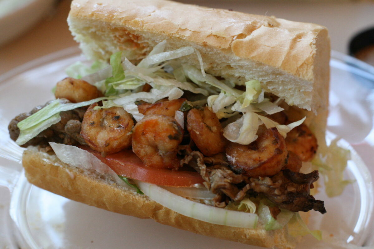 shrimp and roast beef poboy sandwich