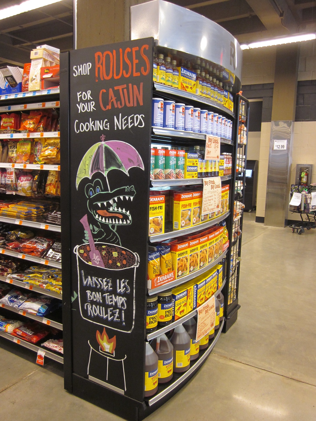 Supermarket stand at Rouses Supermarket with Cajun spices