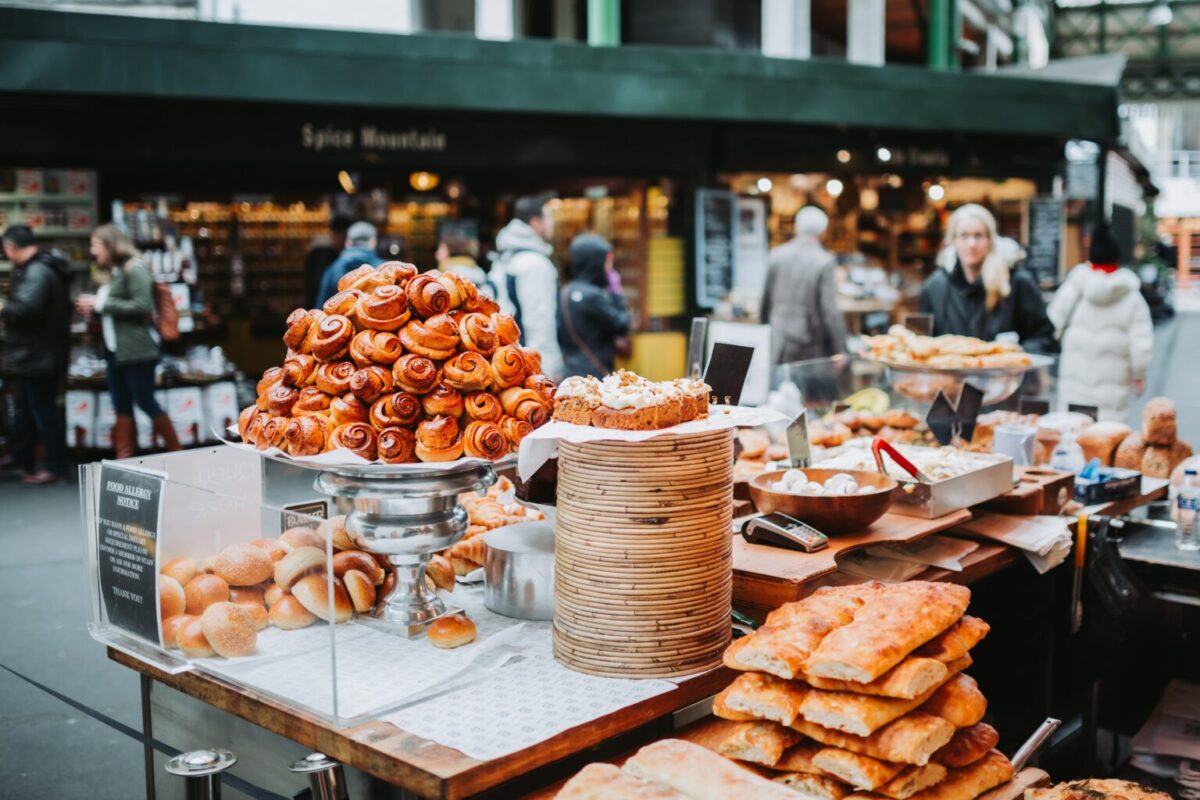 pastries on display in market