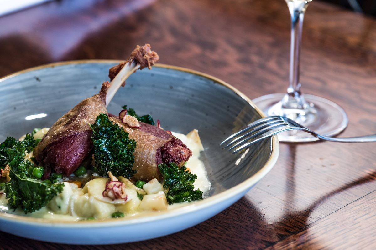 Duck and potato puree on New Year's Eve in Paris