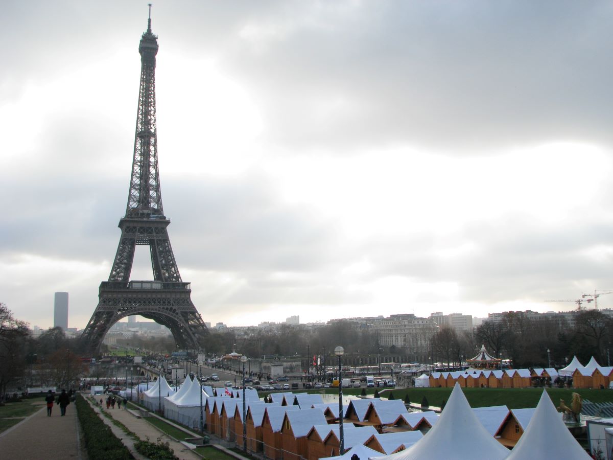 Champ de Mars at Christmas time lined with Christmas markets.