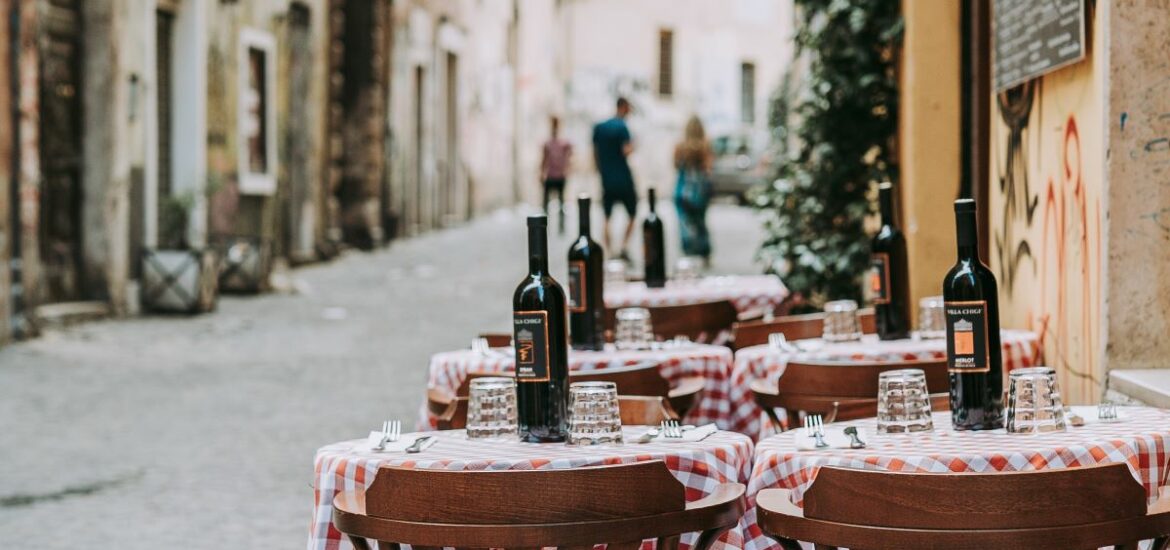 An alley way in Naples at a budget restaurant