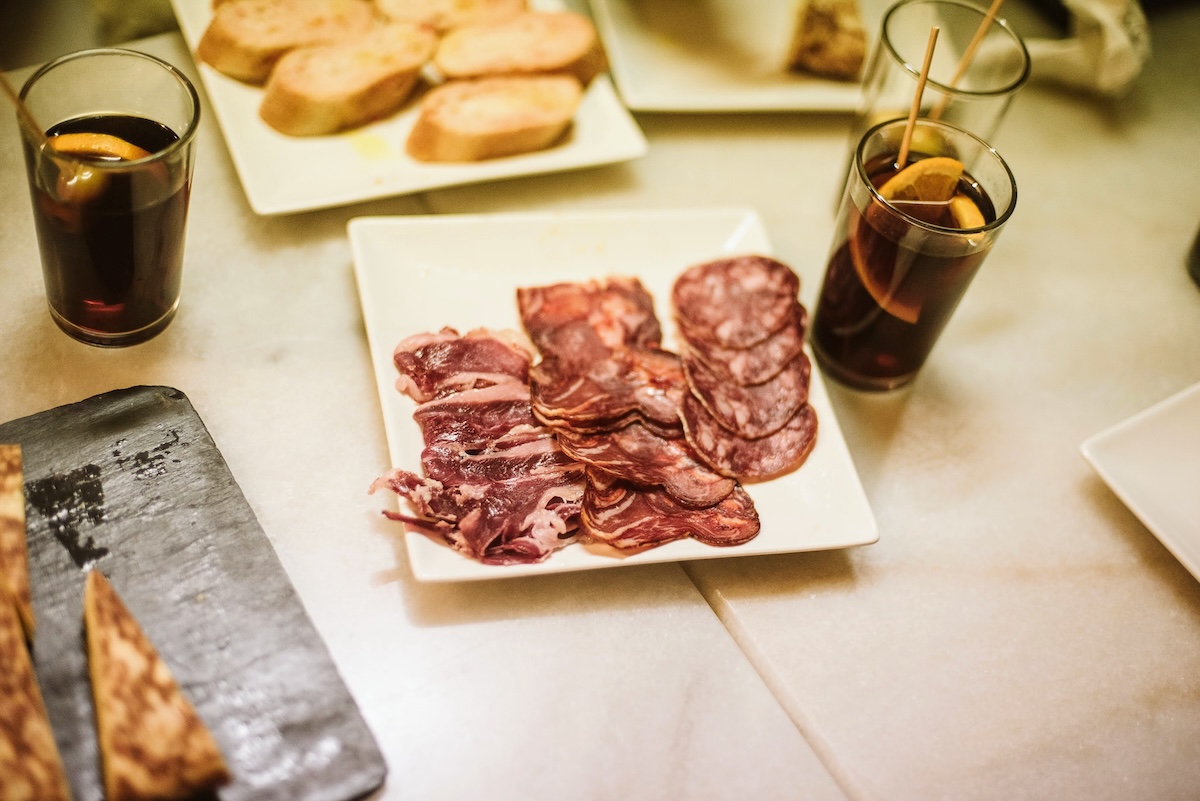 meat, bread and drinks
