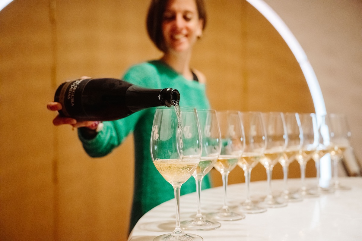 cava being poured into a glass