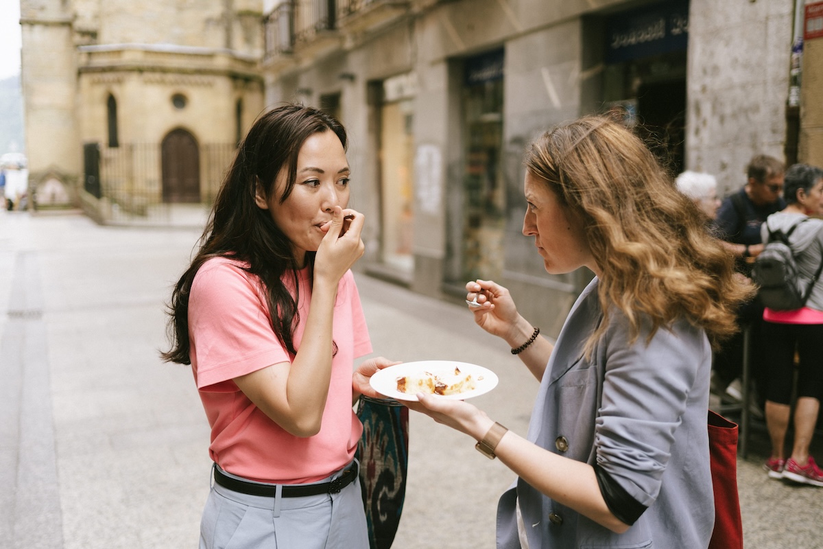 people eating cheesecake