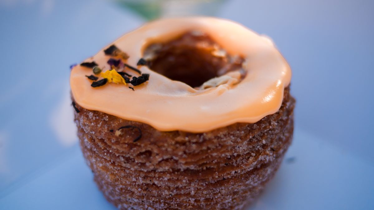 close-up of glazed cronut.