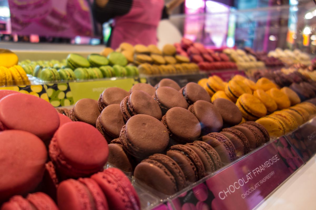 display of colorful macarons