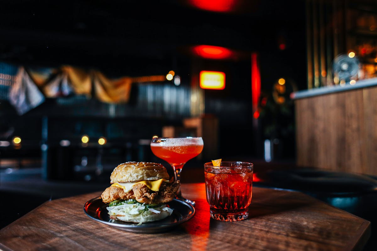 Burger and a cocktail in London