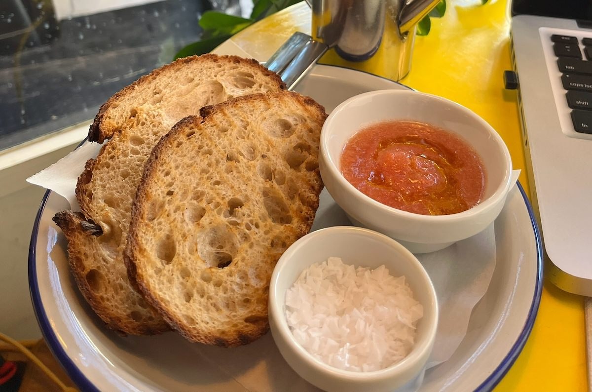 toast with tomato puree and salt.