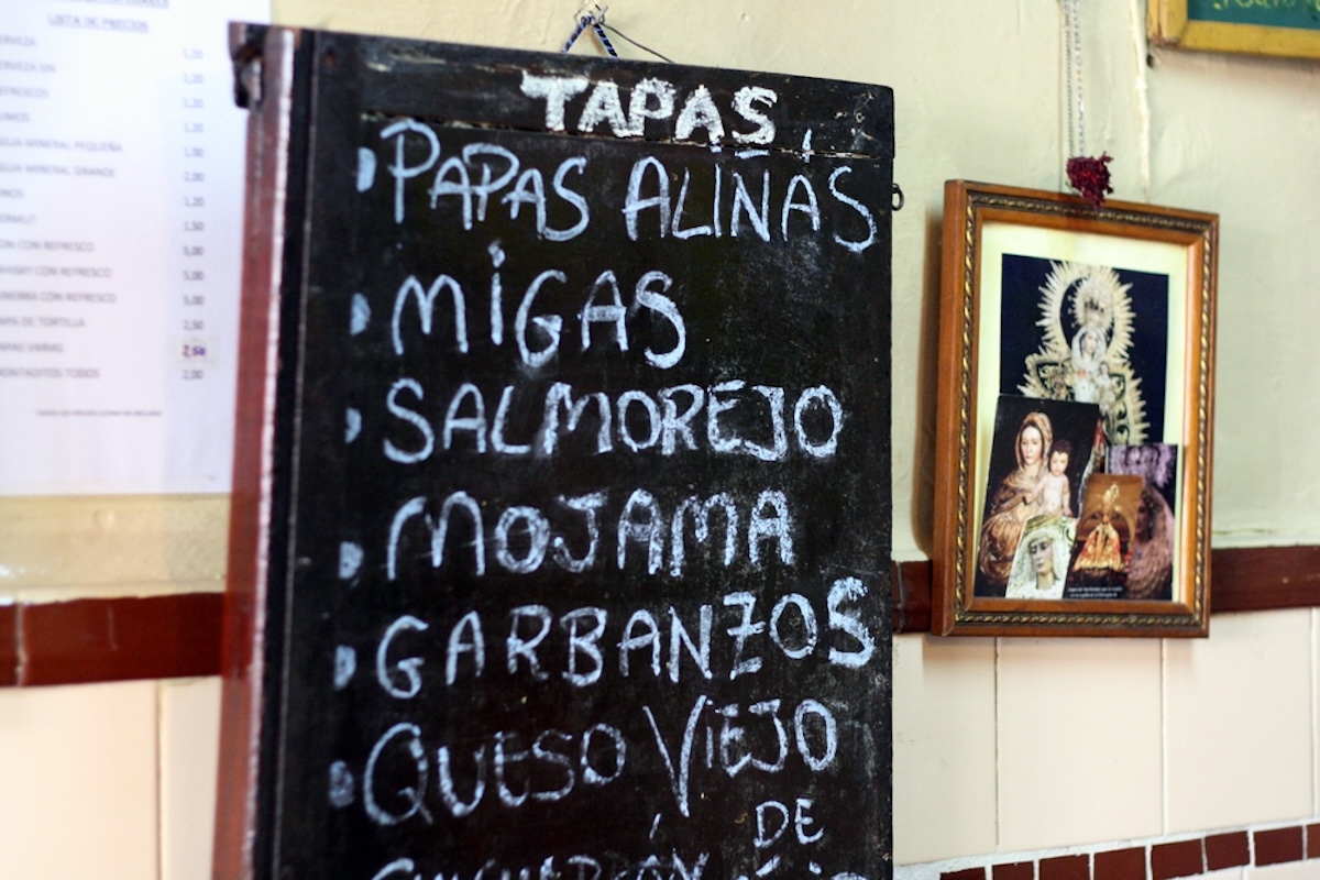 A sign listing tapas