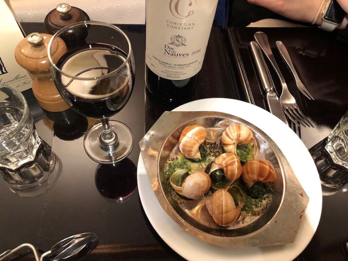 wine and escargots in Paris 