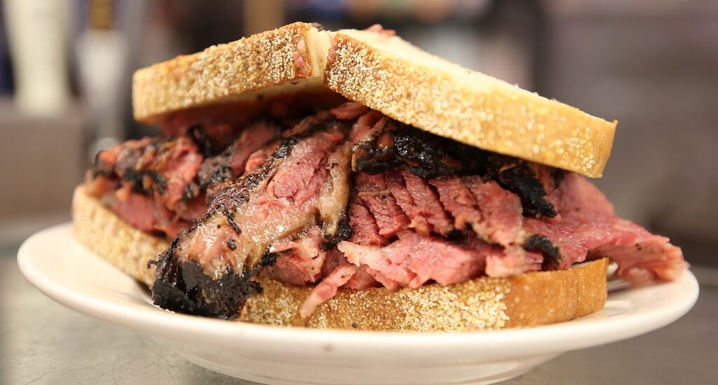 Famous Pastrami on rye sandwich served in New York Deli