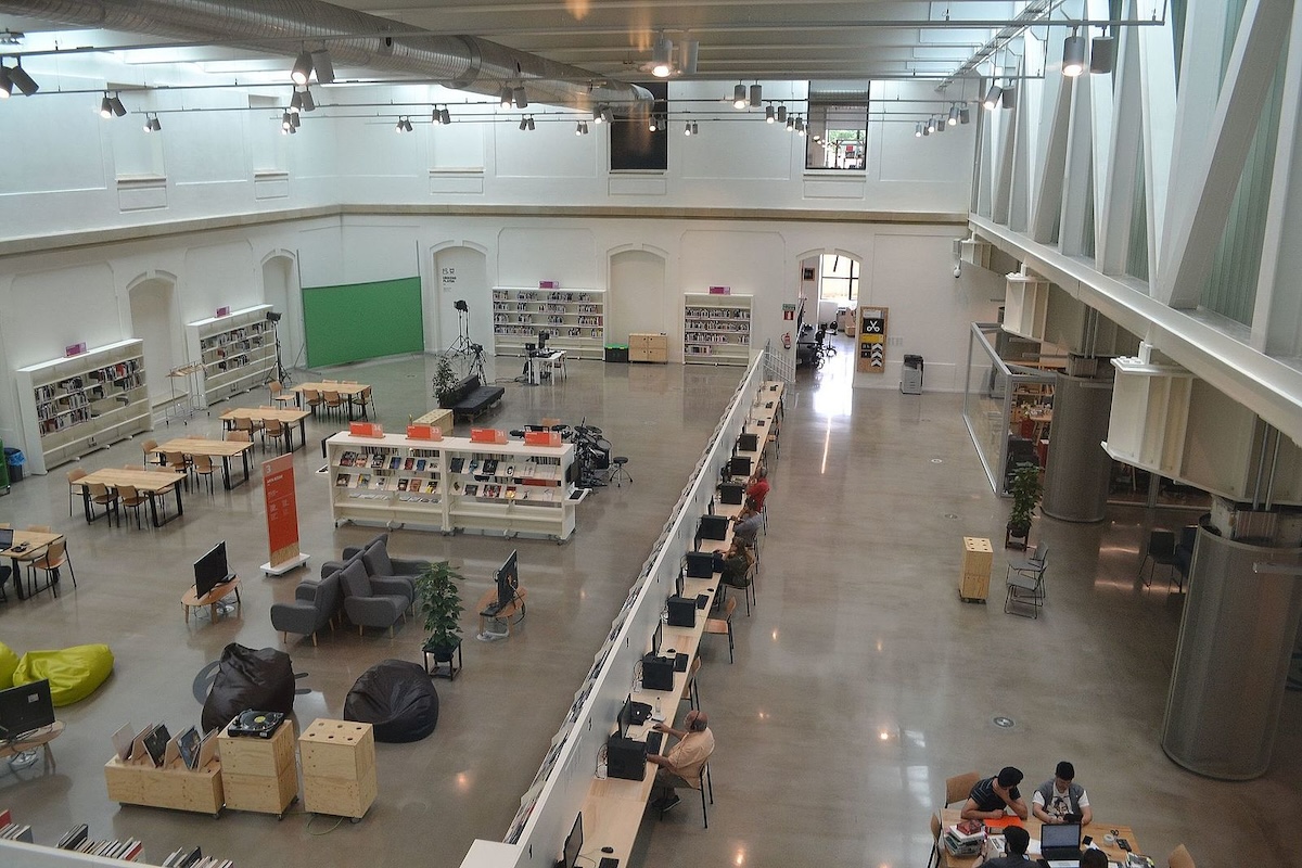 tabakalera building inside showing art and books