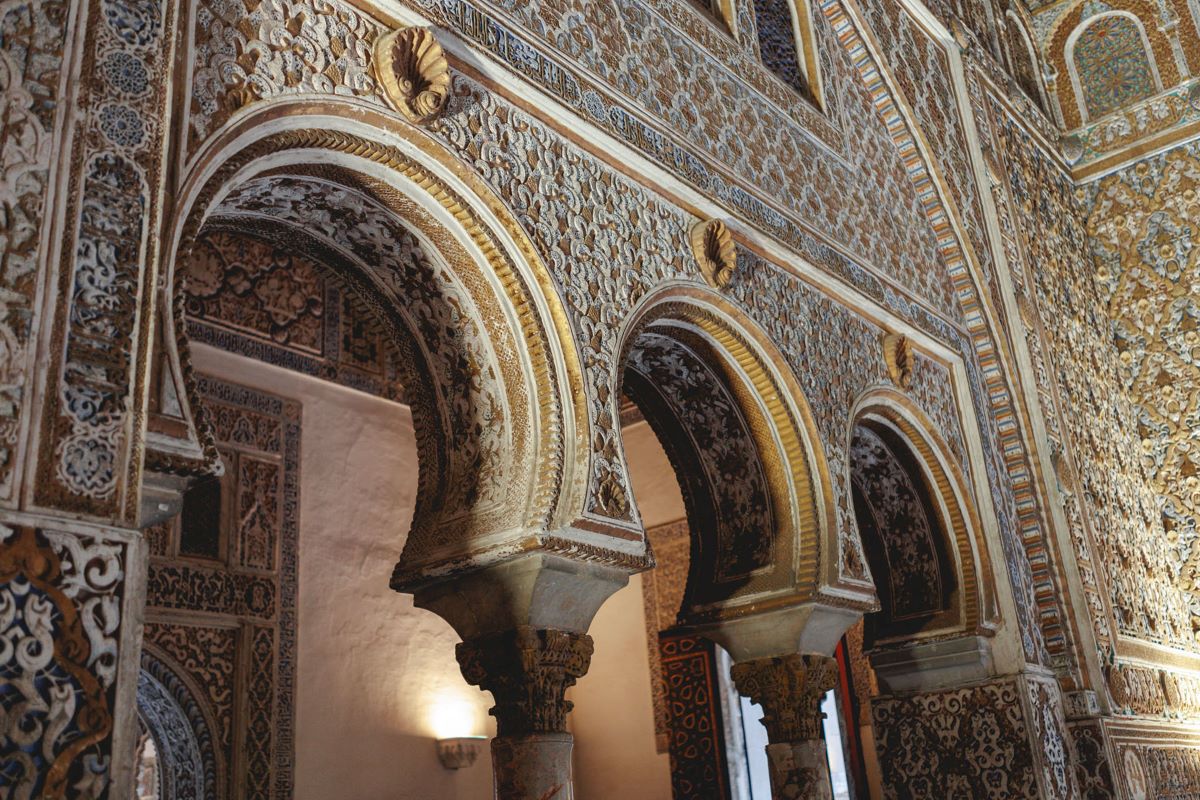 A view of the walls and halls inside Seville's Alcazar.