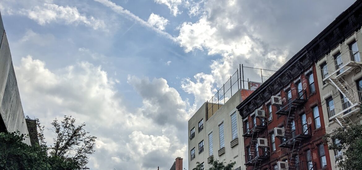 City street on a partly cloudy day