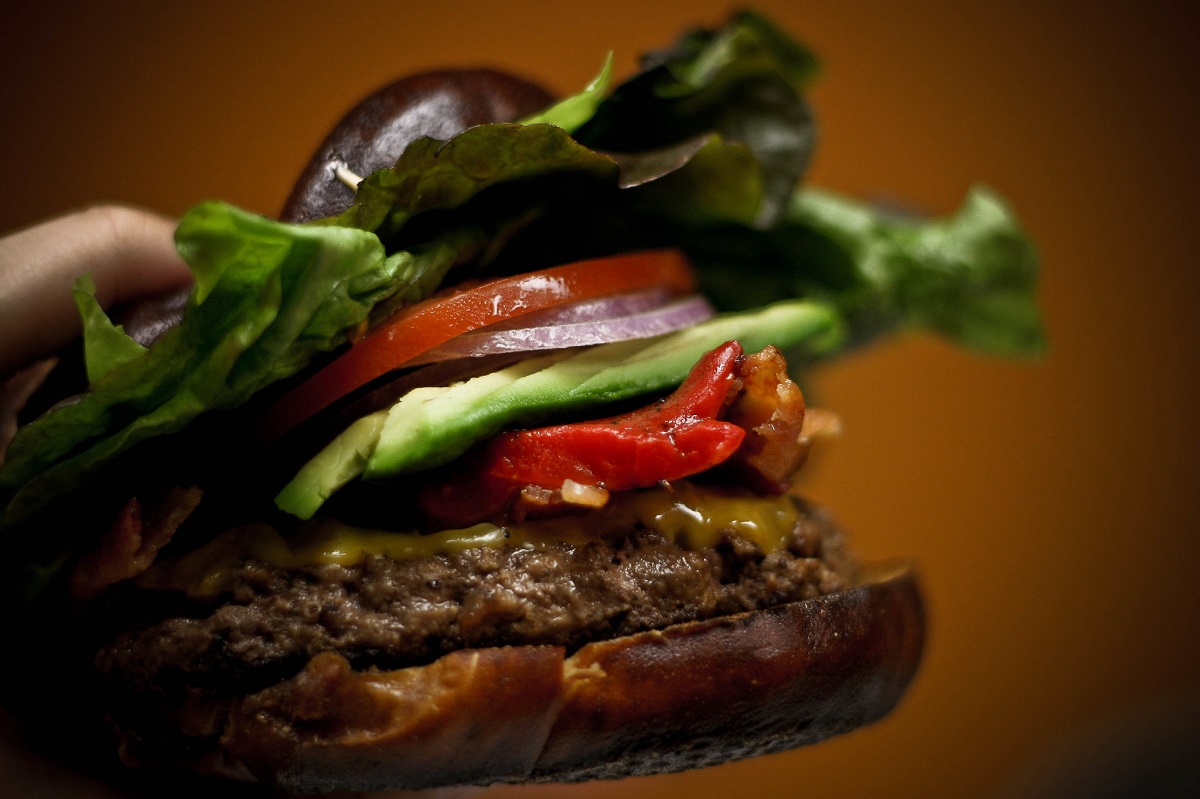 Hamburger on a pretzel bun
