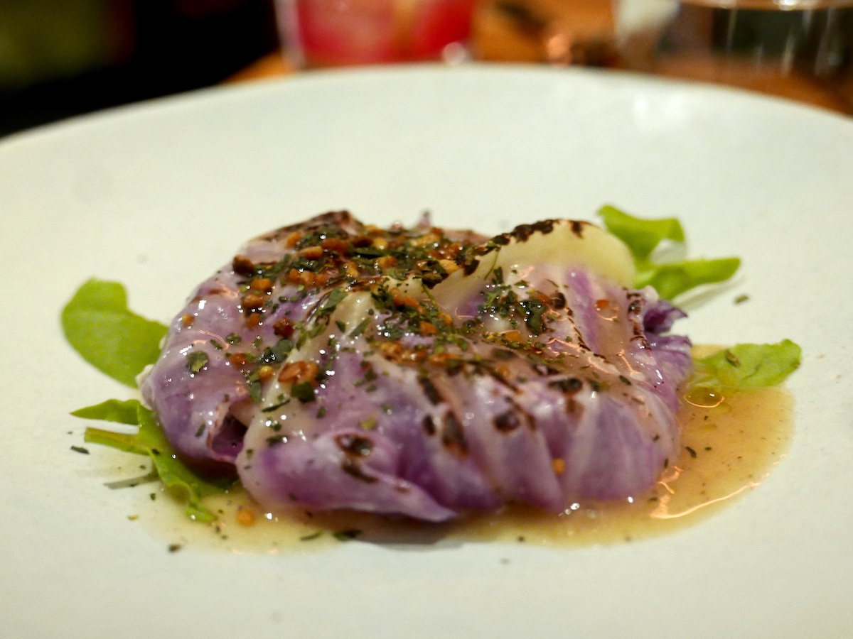 Scallops and red cabbage in a brown butter sauce