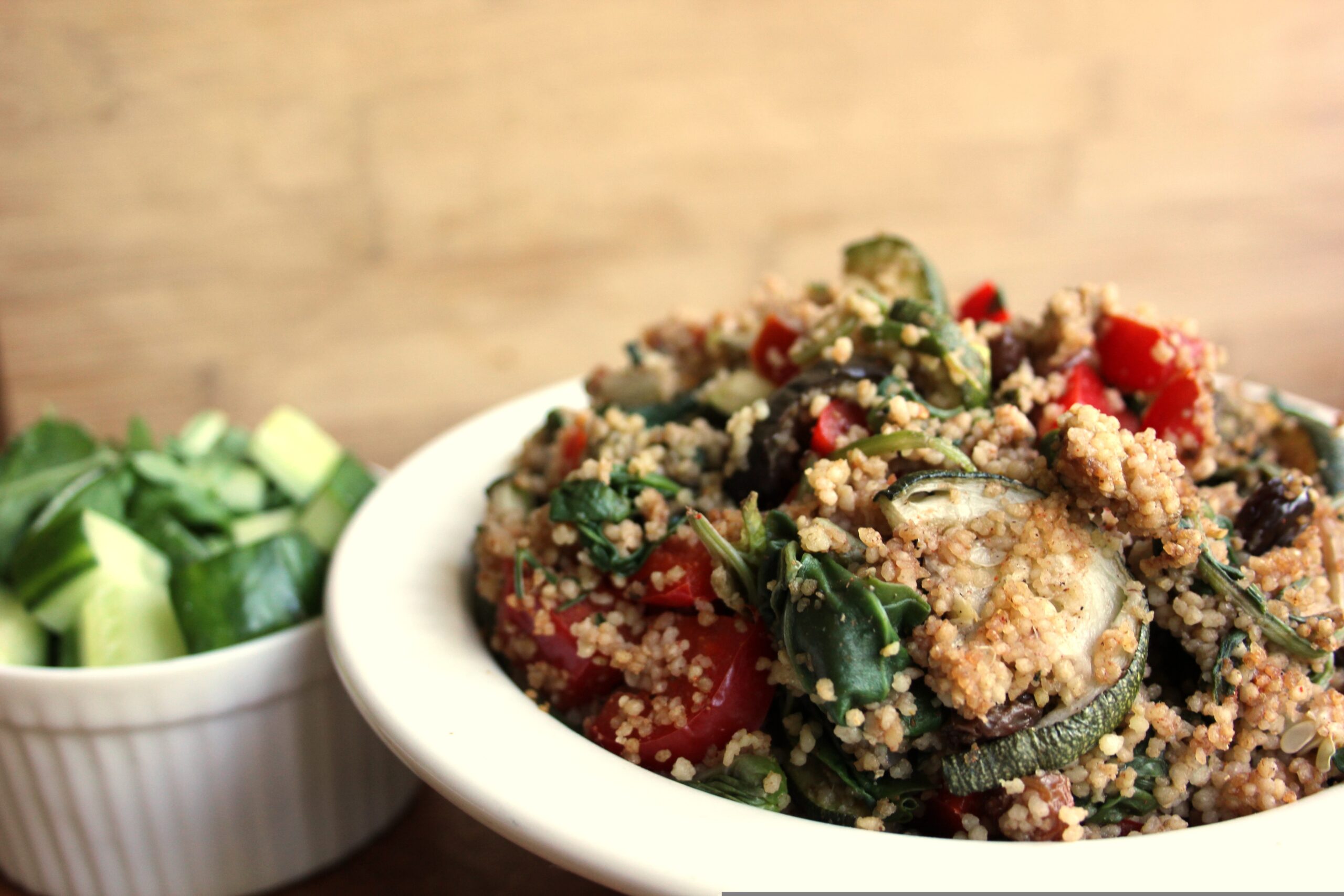 A plate of tabbouleh and cucumber