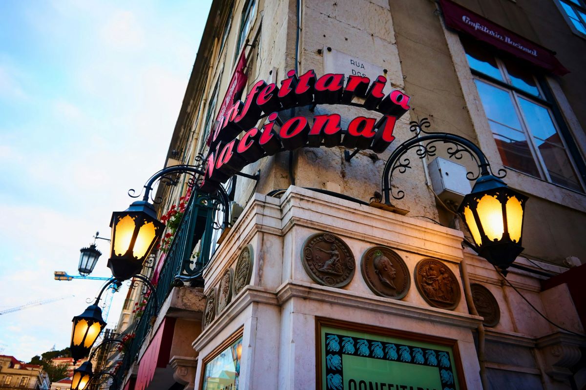 The Confeitaria Nacional signage, one of the best places to get custard tarts Lisbon