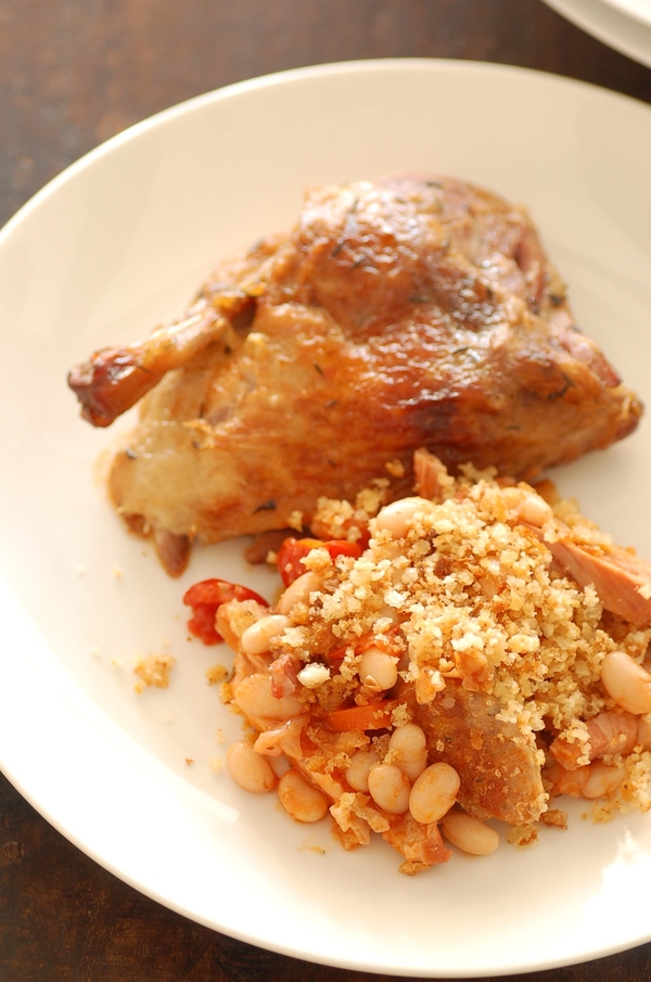 Plate of deconstructed cassoulet