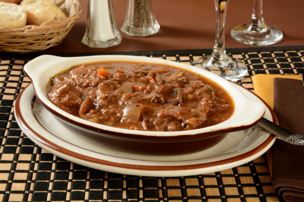 Dish of French Burgundy-style beef