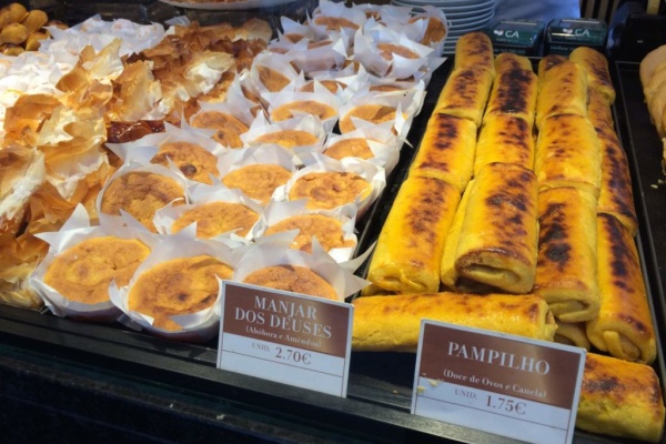 Pastries on display at Pastelaria Alcoa in Chiado, Lisbon