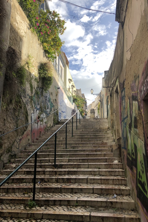 exterior staircase in a street in Mouraria Lisbon