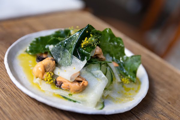 Mussels and vegetables at a contemporary French restaurant