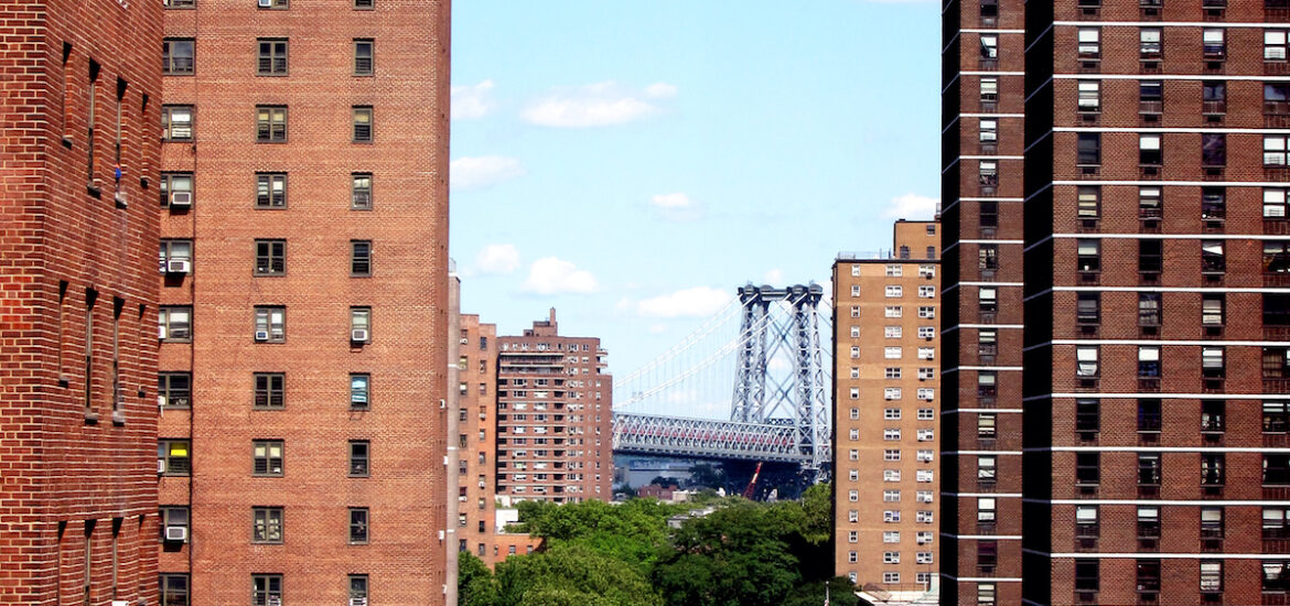 Multi story brick apartment buildings on New York City's Lower East Side