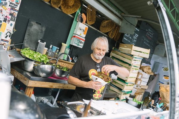 Chez Alain Miam Miam crepe stand in the Marché des Enfants Rouges in Paris