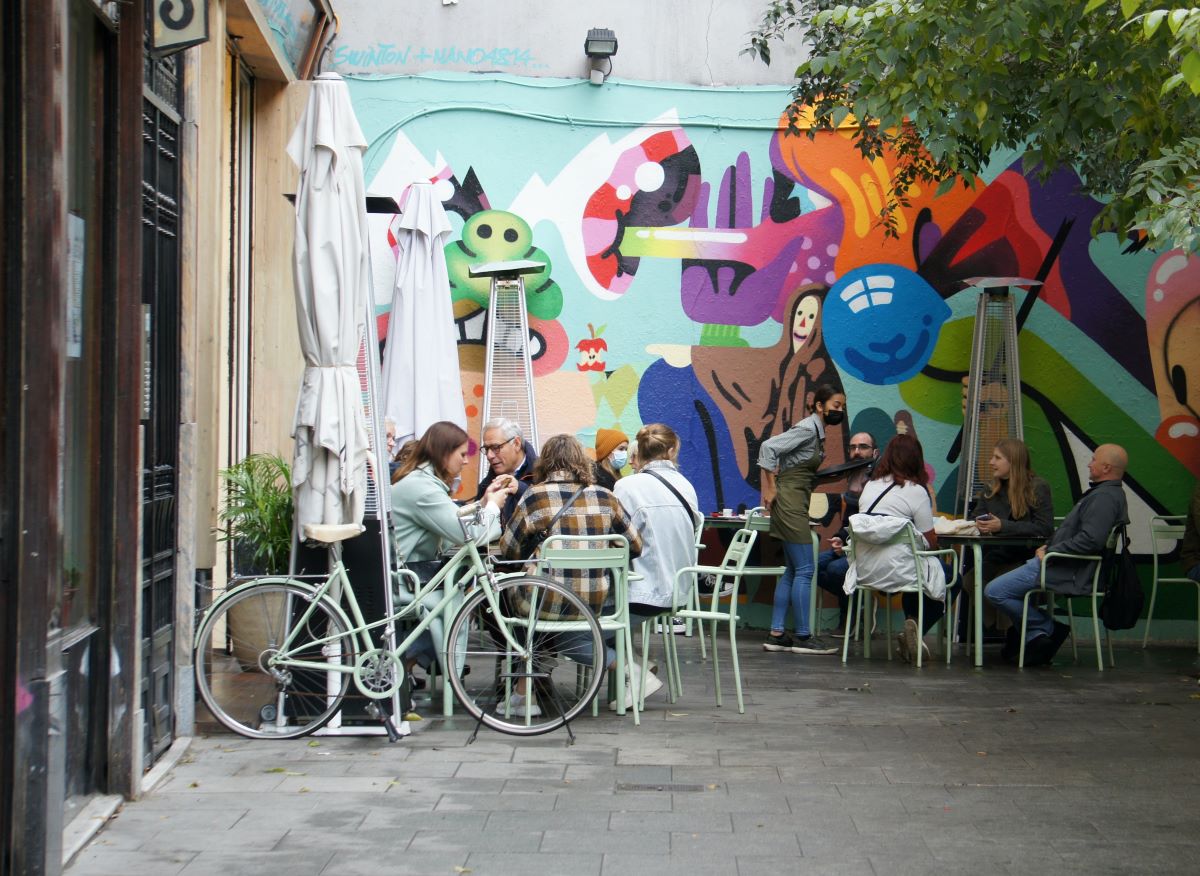 people dining on a terrace in Madrid