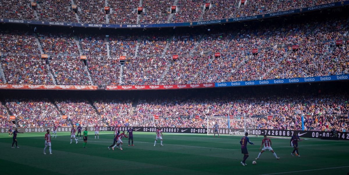  FC Barcelona playing at match at  Camp Nou Stadium in Barcelona. 