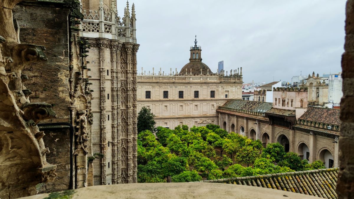 View of the Seville cathedral's courtyard. 