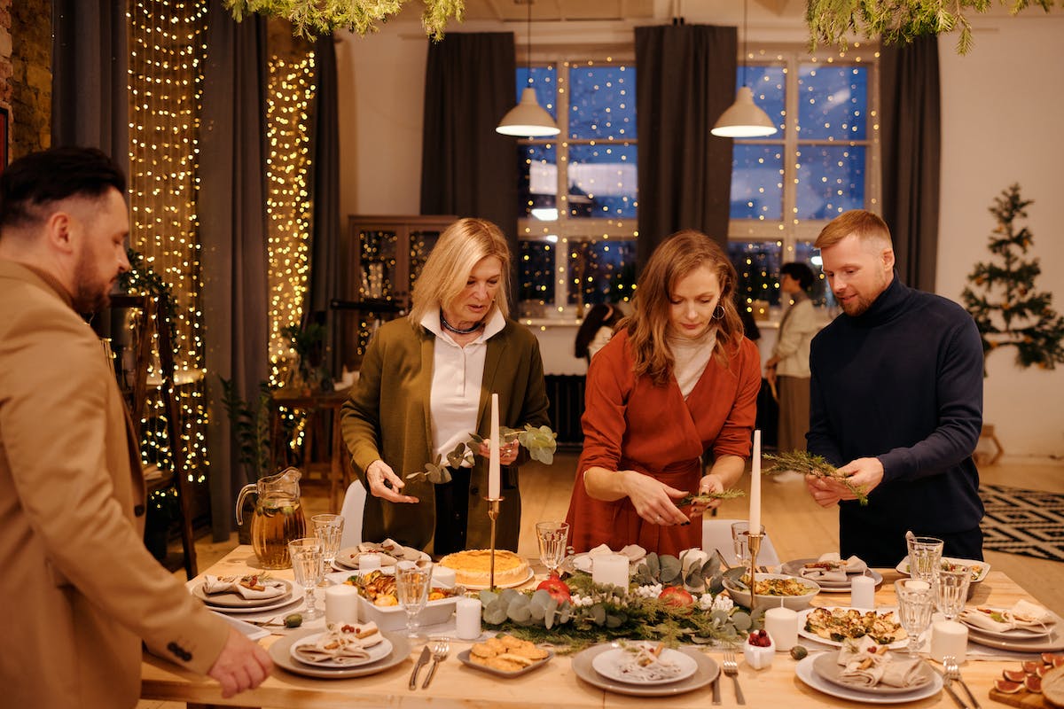 family preparing for a christmas dinner