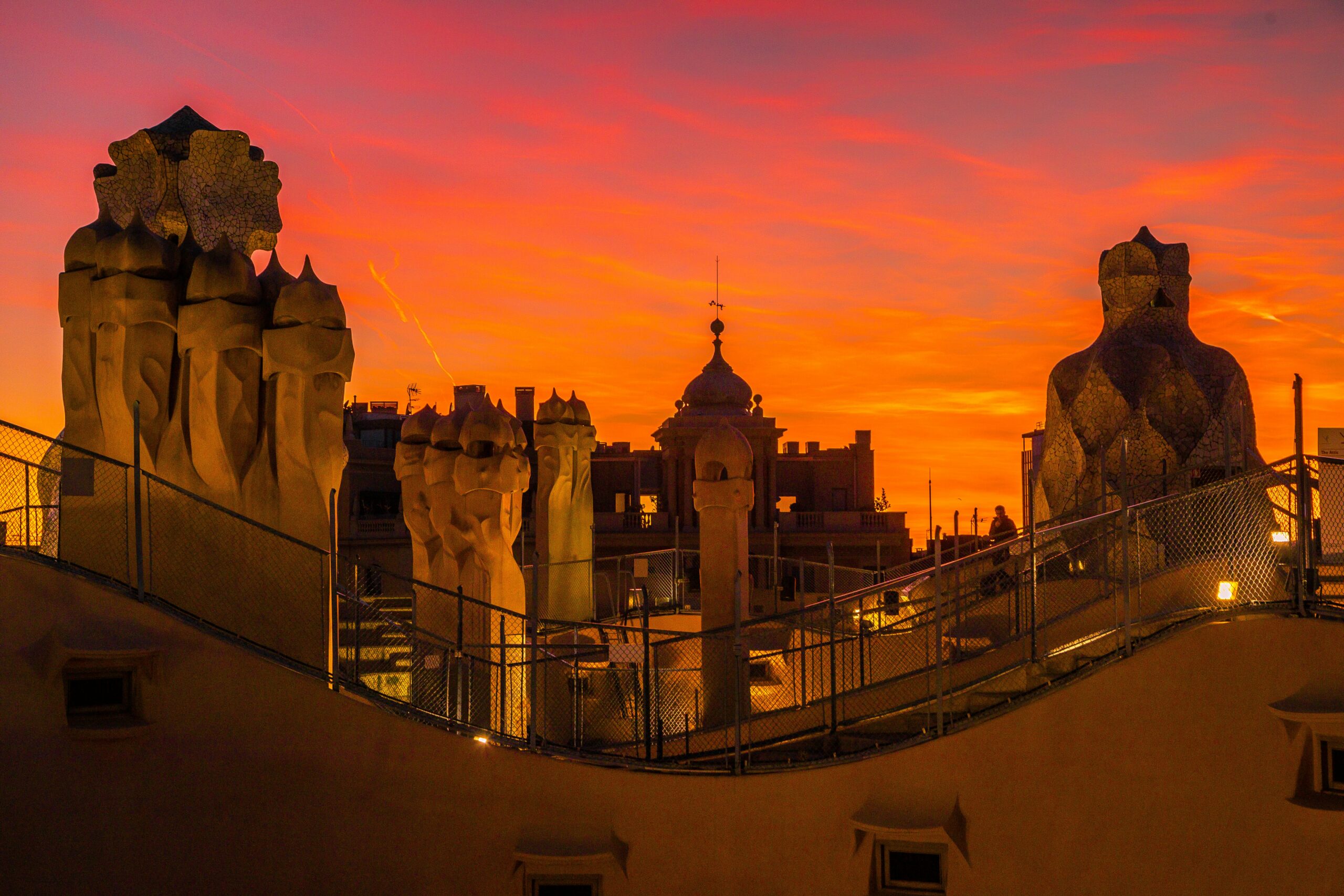 Back of some of the building during sunset in Parc Guell