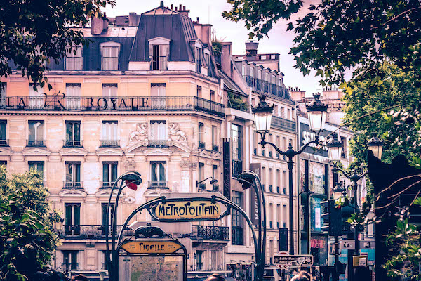 Vintage Paris metro station exterior