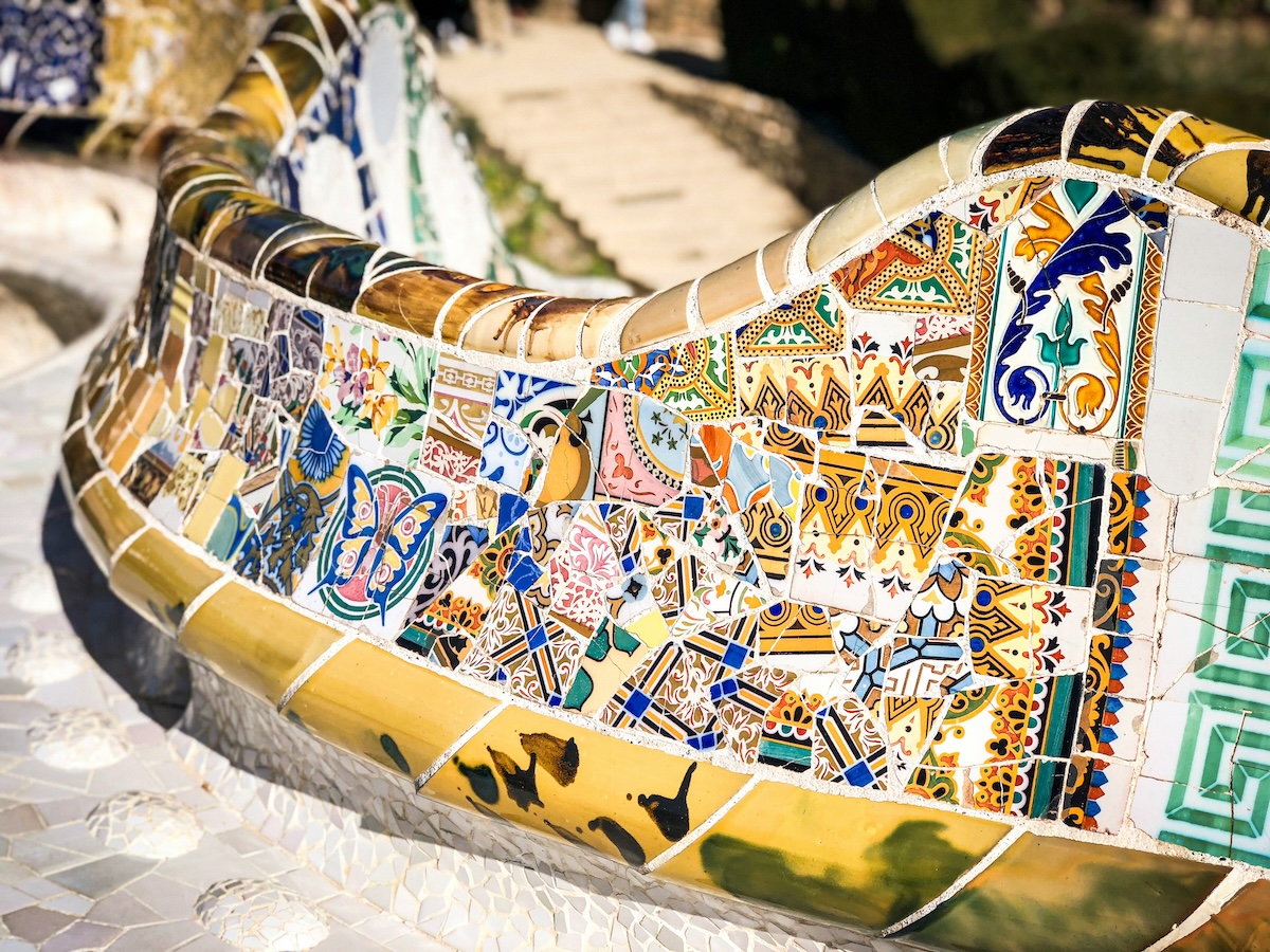 ceramics seen on a bench with different color designs