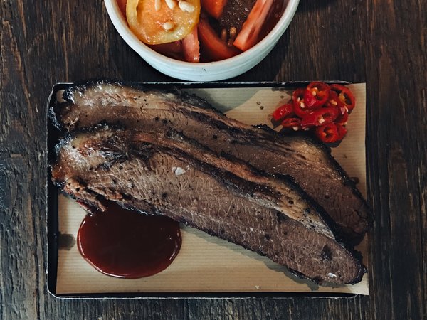 Smoked beef brisket at Smokestak restaurant, Shoreditch, Londno