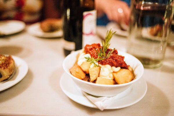 Tapa of patatas bravas at Bodega La Palma in Barcelona