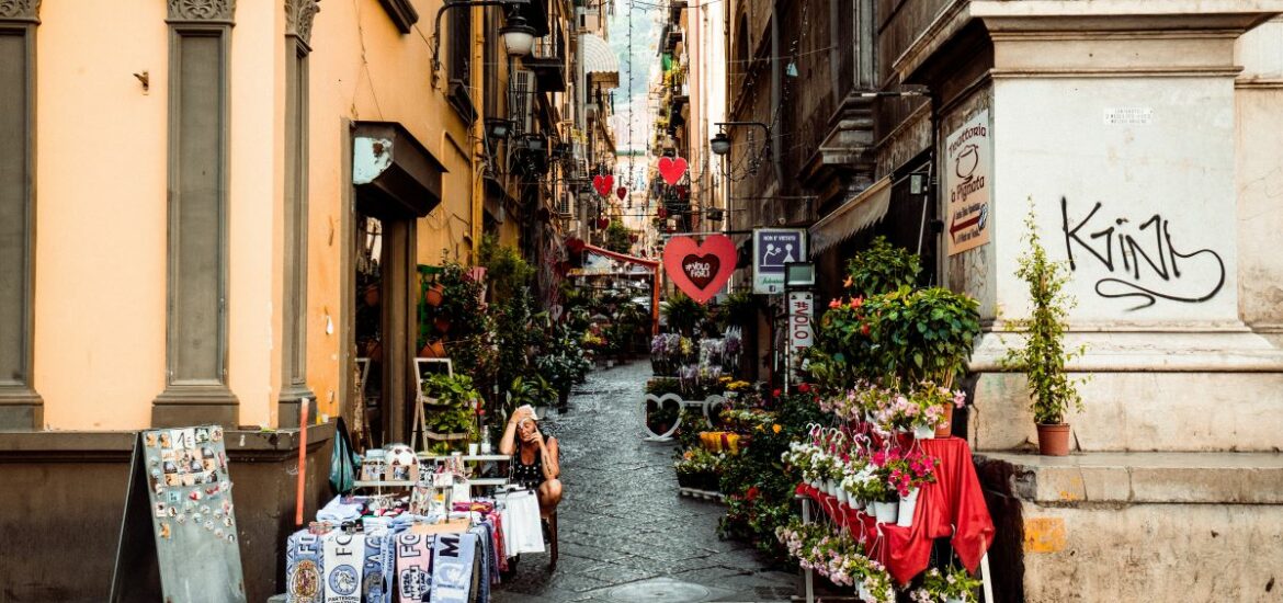 small alley with street decorations