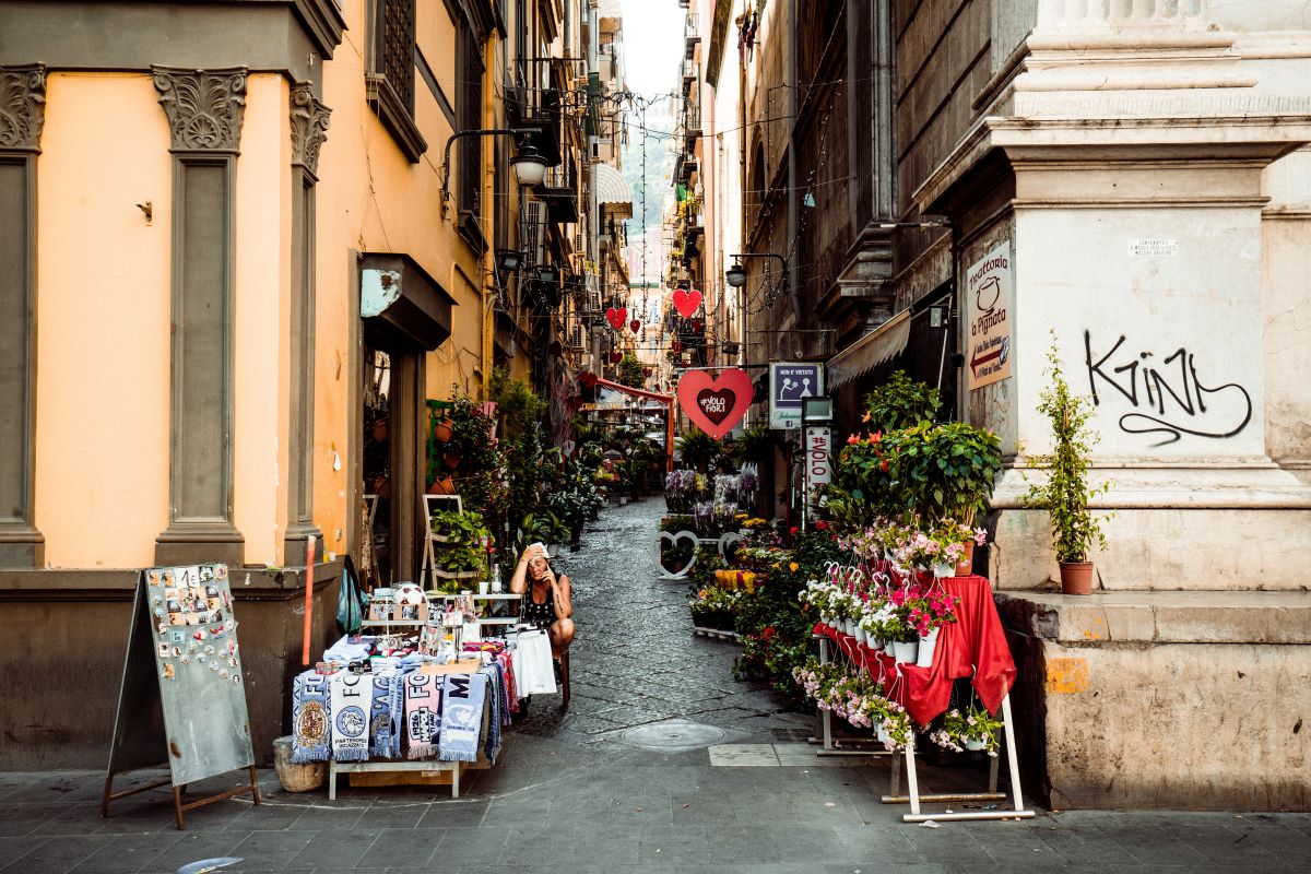 small alley with street decorations