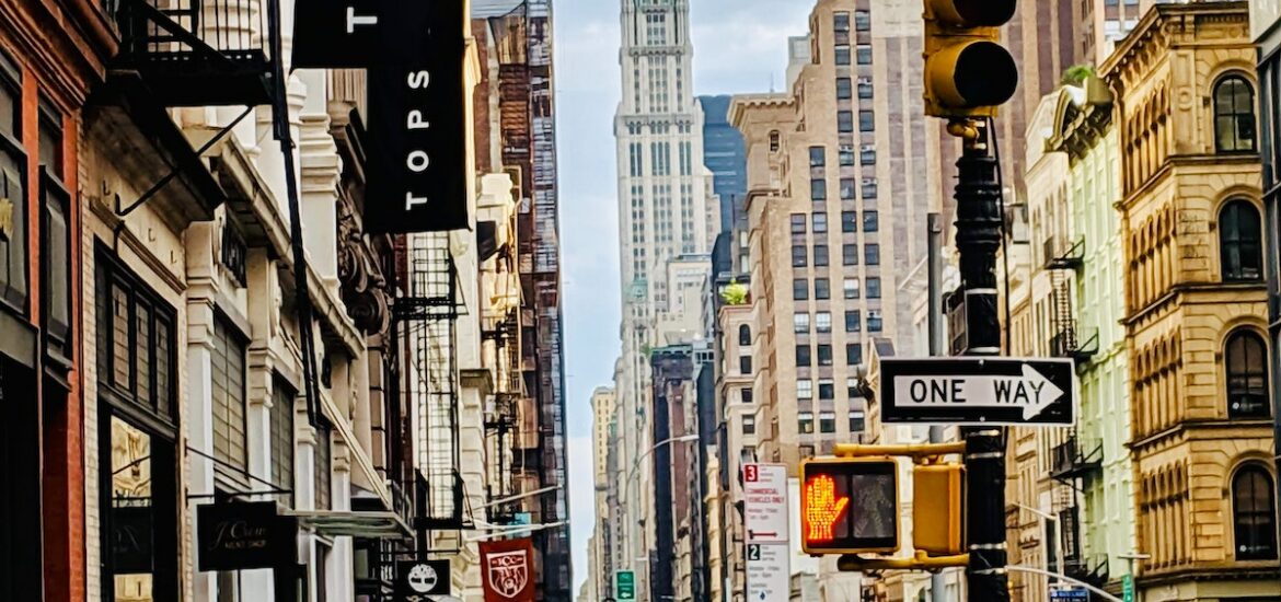 Busy city street in SoHo, Manhattan