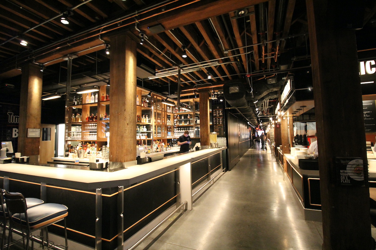 Large bar stall at an indoor food market