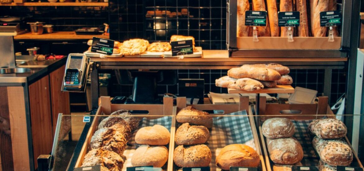 bakery with various breads and baked goods