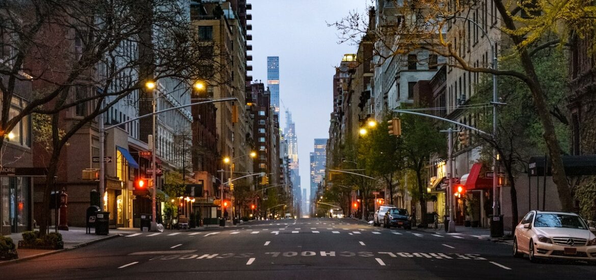 Empty city street on the Upper East Side in NYC